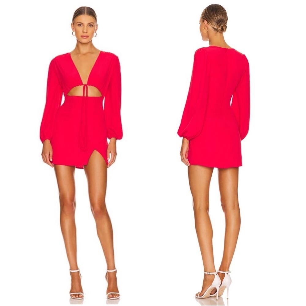 SUPERDOWN Selene Red Valentine’s Day Sexy Cut Out Longsleeve Mini Dress - Picture 2 of 8